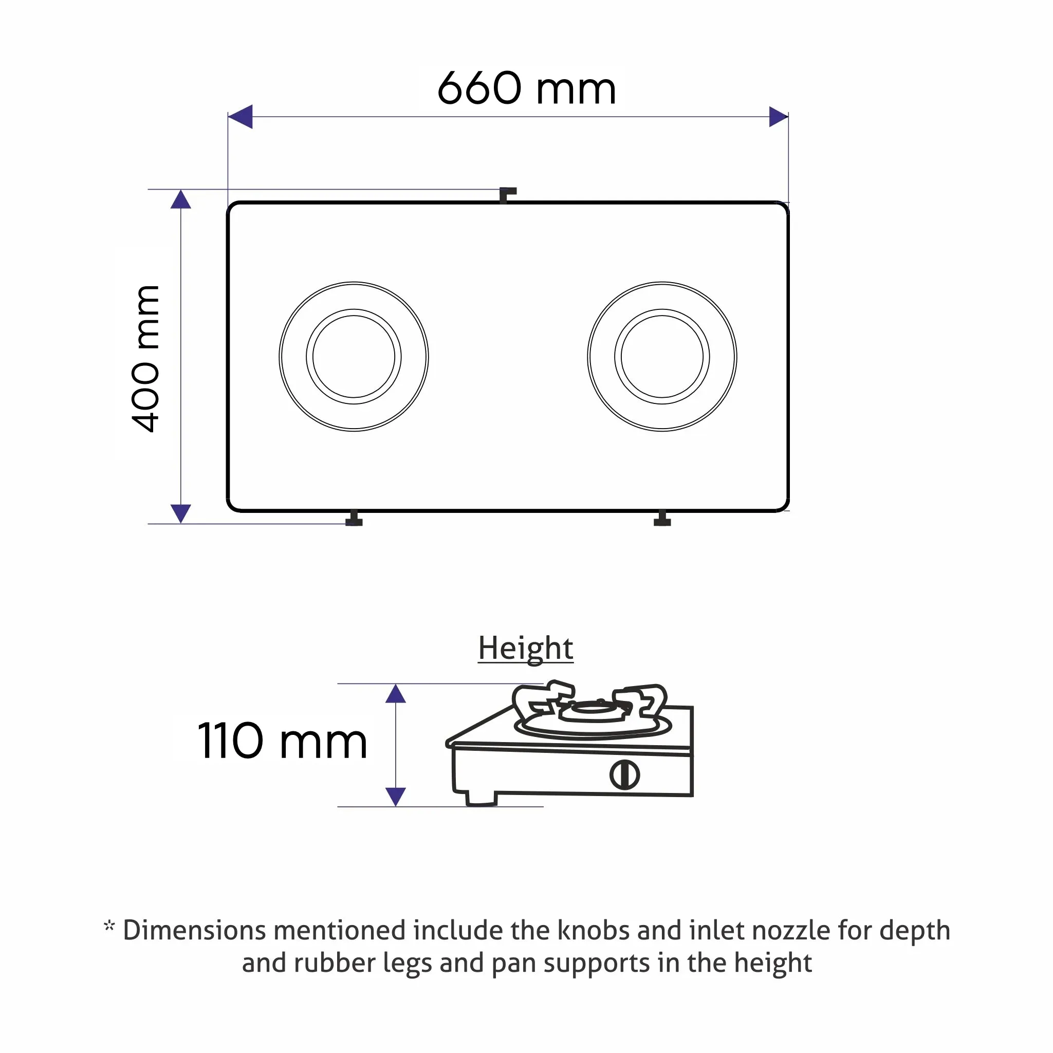 2 Burner Glass Gas Stove Jumbo with Brass Burner Black (CT1020GTJMBB)