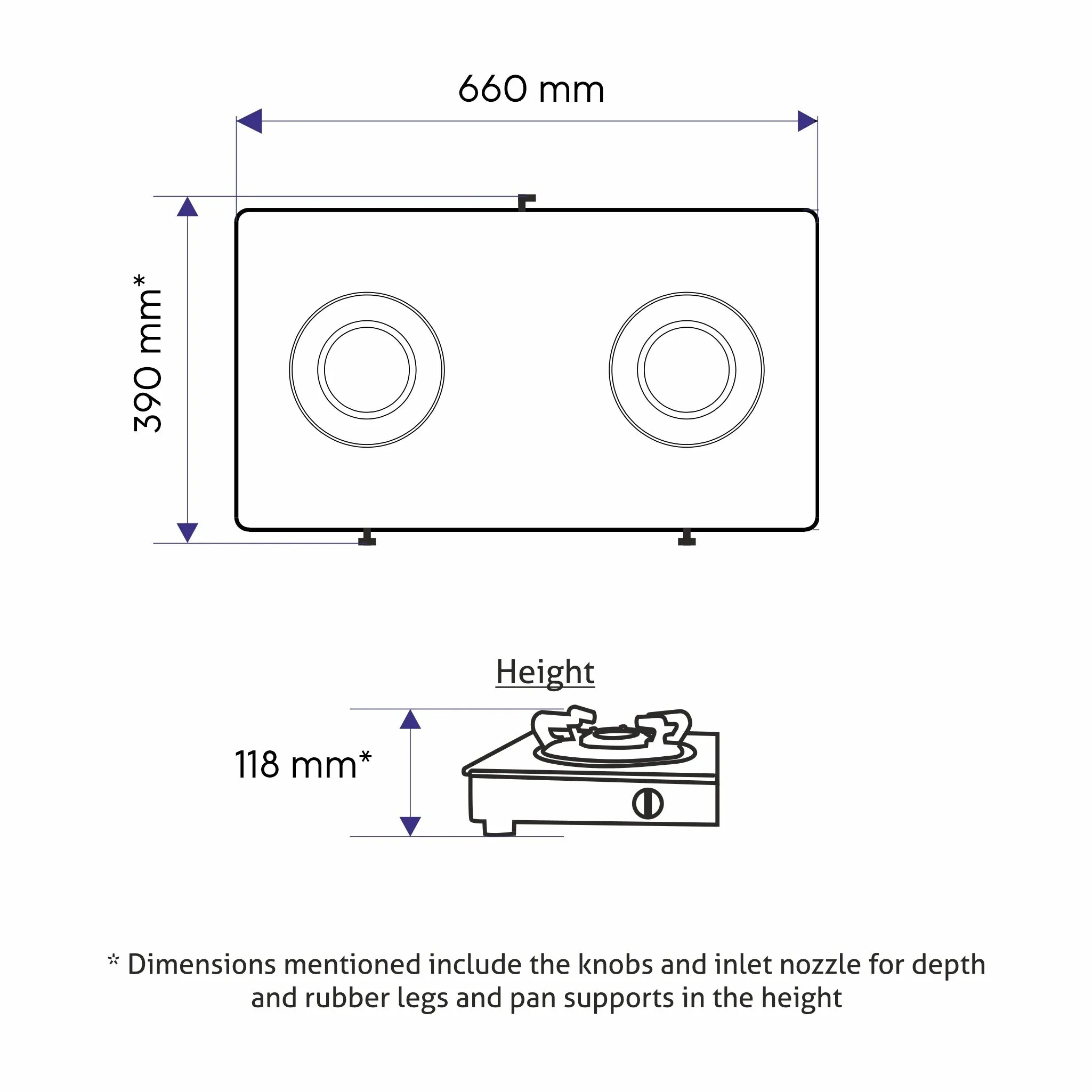 2 Burner LPG Glass Gas Stove with High Flame Forged Brass Burner (1021GTFBHF) - Manual/Auto Ignition