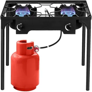 2 Burner Propane Gas Stove High Pressure Camping Stove Outdoor with Detachable Stand Legs for Backyard Cooking Camping Home Brewing Canning Turkey Frying, 20 PSI Regulator, 150,000 BTU