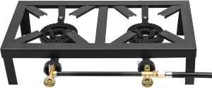 2 Burner Propane Gas Stove Portable Cast Iron Propane LPG Stove Burner Outdoor Removable Double Burners Gas Cooker for Barbecue Grilling, Tailgating, Hiking