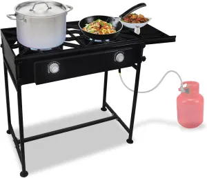 2 burner propane stove outdoor Gas stove - 1,50,000 High btu Propane Burner Camping stove W/Detachable legs & side Shelf Double burner Propane Stove outdoor - W/CSA-approved 0-20 PSI regulator & hose.