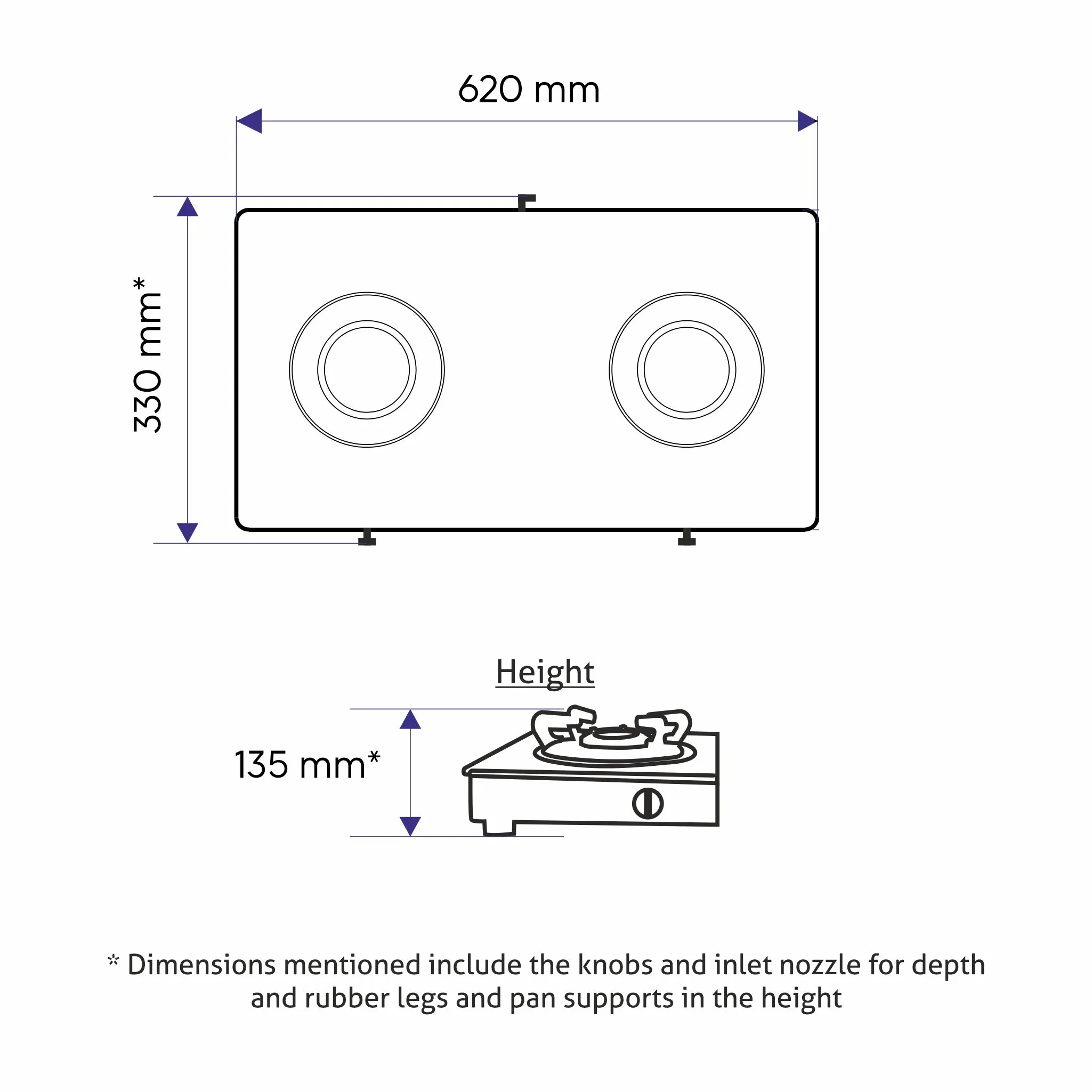 2 Burner Stainless Steel  Gas Stove with Brass Burner (1020 SS BB)