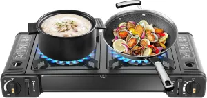 2 Burners Camping Stove Propane, Portable Camping Stove, Outdoor Gas Stove Propane Cooker, Propane Stove with Piezoelectric Ignition, Camp Stove for Backyard, BBQ Cookouts