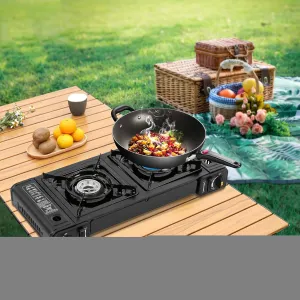 2 Burners Portable Camping Stove with Carrying Case, Double Burners Outdoor Auto Ignition Propane Camping Stove Butane Stove Butane Burner Emergency Cooking Stove Perfect for Camping, Hiking