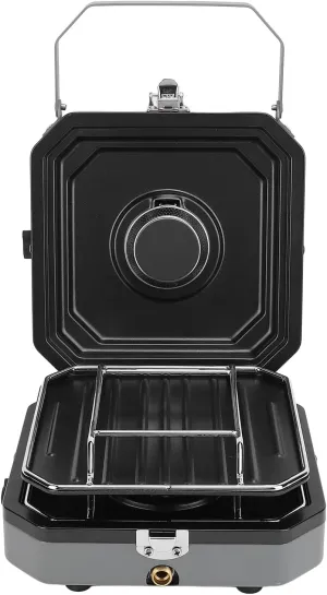 2 Camping Stove, Folding Portable Camp Gas Stove with 2 Adjustable Piezo Ignition and Griddle for Outdoor Cooking Tailgating BBQ, Compatible with Blend Isobutane
