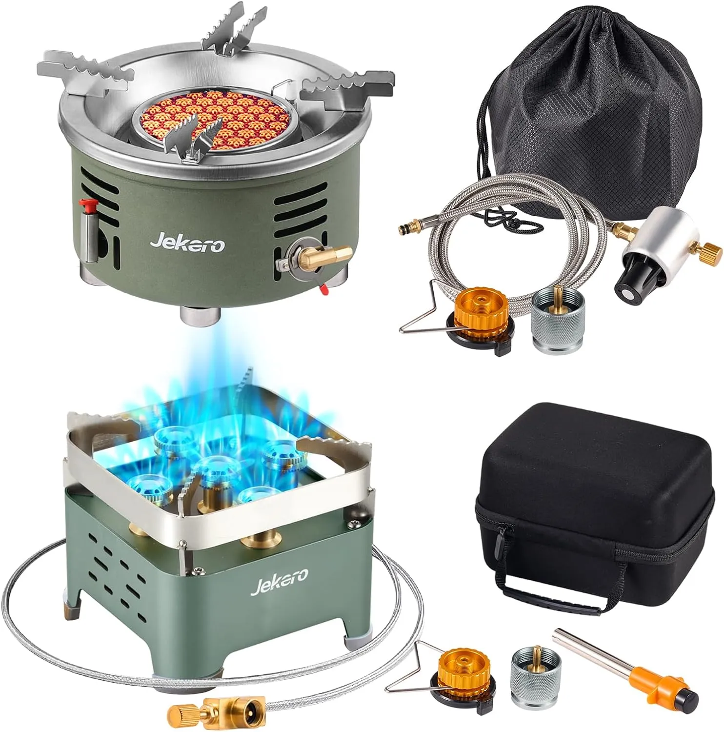 2 Camping Stove Propane Stove with Carrying Case, Portable Camp Gas Stove for Camping Support Three Fuel