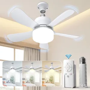 2-in-1 Socket Fan Light with Remote, Small Ceiling Fans with Lights, 3 Colors Dimmable LED Light Bulb Fan, 1000LM, Easy Install Screw-in E26 Base for Bedroom Kitchen Garage Living Room