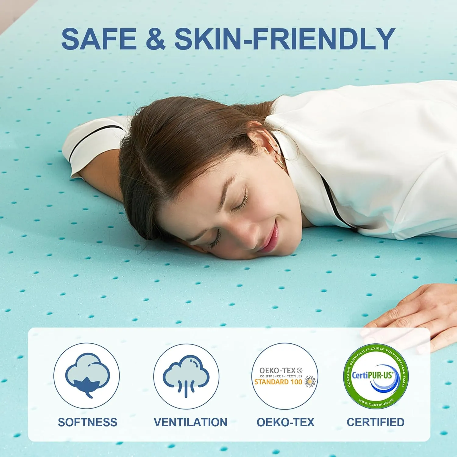 2 Inch Memory Foam Mattress Topper Twin, Mattress Pad Gel Infused Foam Bed Topper, Ventilated Soft Blue,Twin Size
