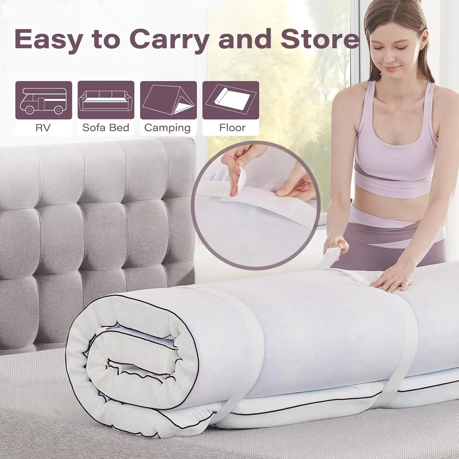 2 Inch Memory Foam Mattress Topper Twin Size Ventilated Breathable Cooling Mattress Pad with Removable Soft Cover Portable Bed Topper for Back Pain and Pressure Relief, CertiPUR-US Certified