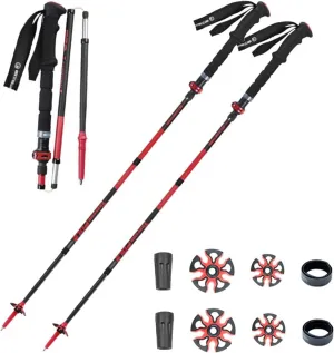 2 Pack Carbon Fibre Trekking Poles - Collapsible and Telescopic Walking Poles with Quick Lock System for Men, Foldable and Extendable, Women Hiking Sticks for Traveling Camping Mountaineering