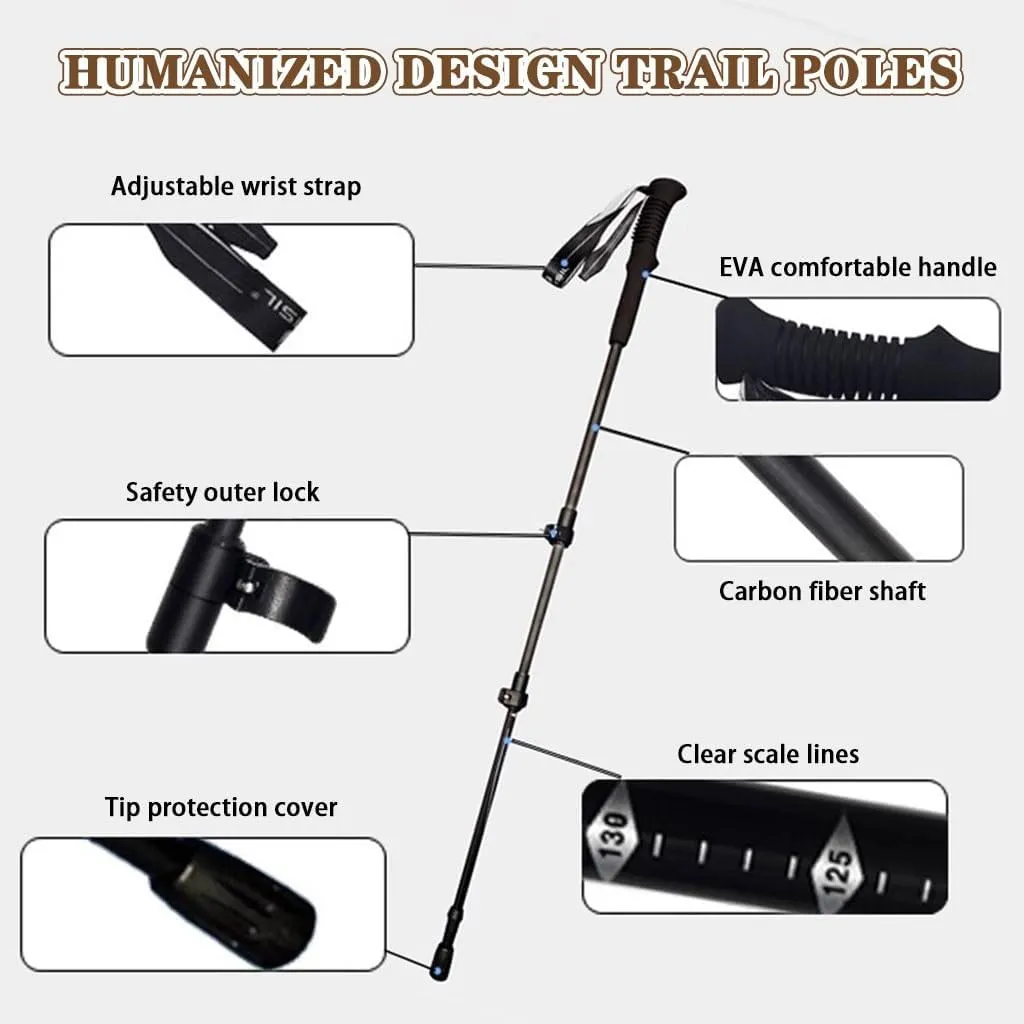 2-Pack Family Outdoor Trekking Poles, Three-Section Telescopic Design, Carbon Fiber Durable Hiking Sticks, for Men and Women