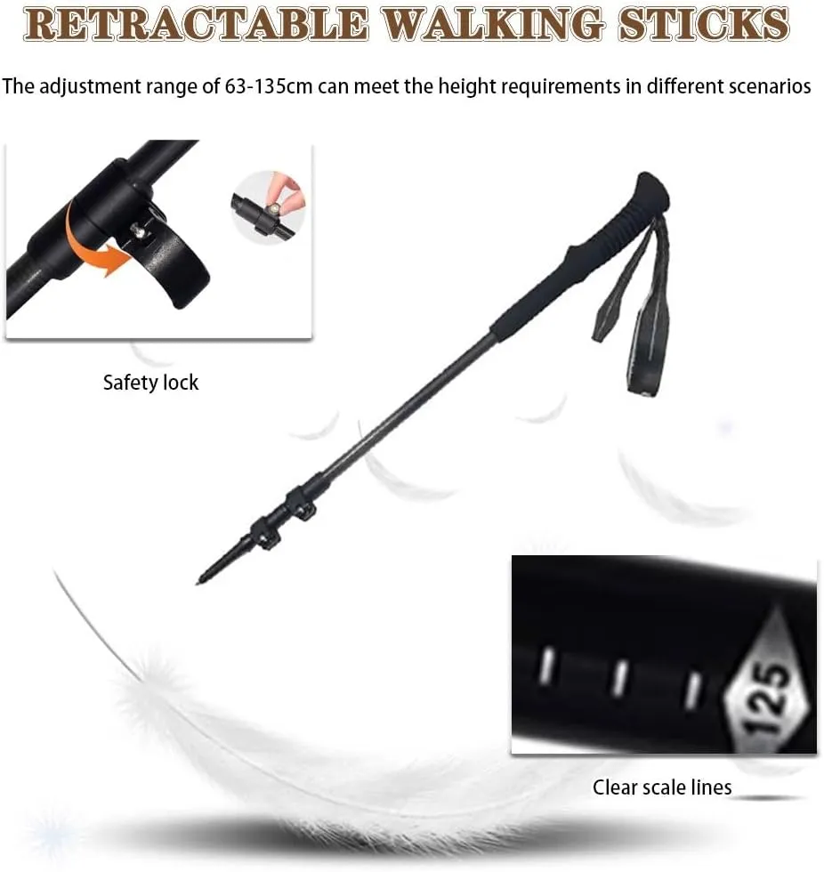 2-Pack Family Outdoor Trekking Poles, Three-Section Telescopic Design, Carbon Fiber Durable Hiking Sticks, for Men and Women