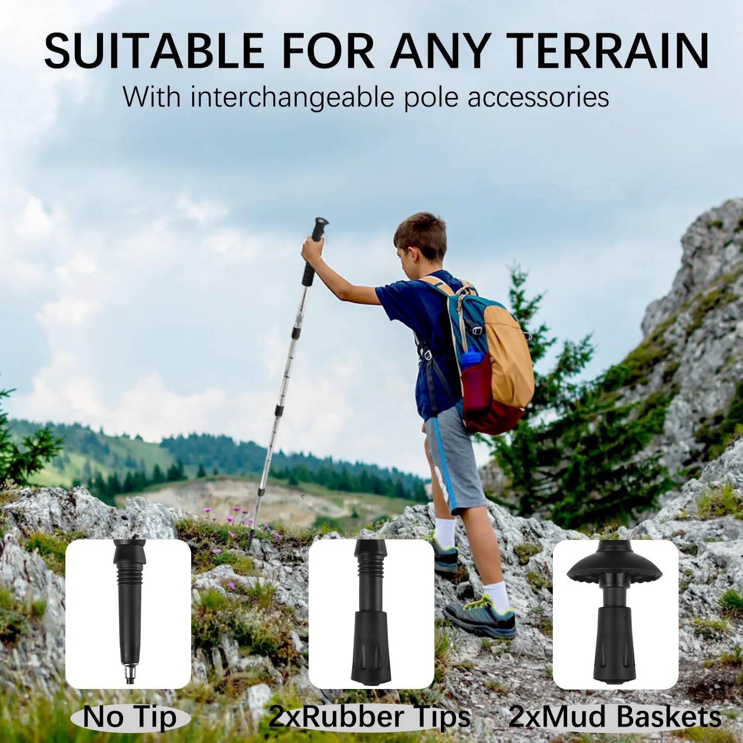 2 Pack Hiking Poles for Junior, Nordic Walking Trekking Pole Hiking Sticks Lightweight Collapsible & Shock-Absorbent Aluminum with Quick Adjustable Locks for Youth & Women