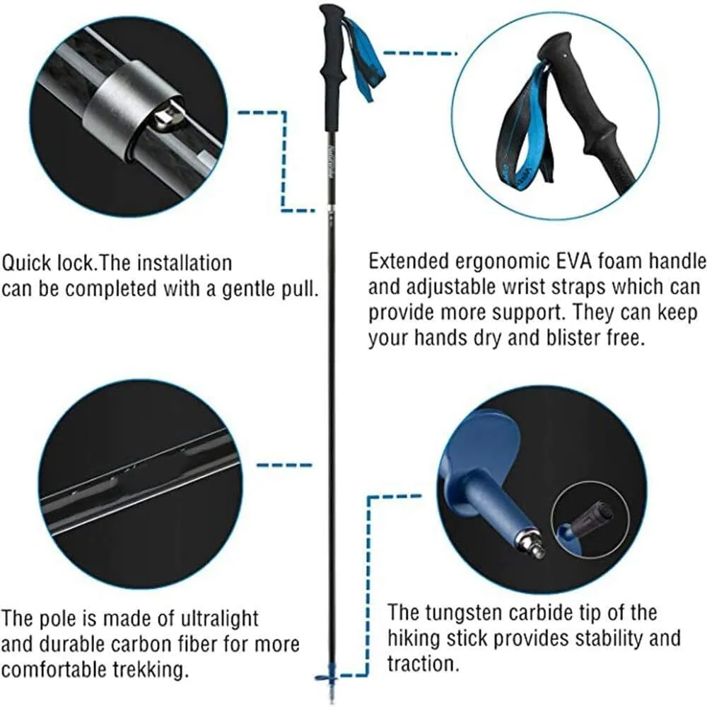 2-Pack Ultralight Carbon Fiber Collapsible Trekking Poles – Adjustable Quick Lock Hiking & Walking Sticks for Men & Women