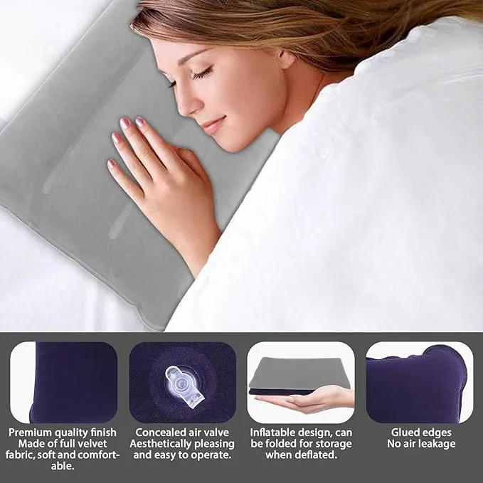 2 Pack Ultralight Inflatable Camping Pillows for Sleeping & Travel, Camp Pillow Backpacking for Sleeping, Inflatable Beach Ergonomic Pillows for Camping Hiking Home Sleeping (Gray X2)