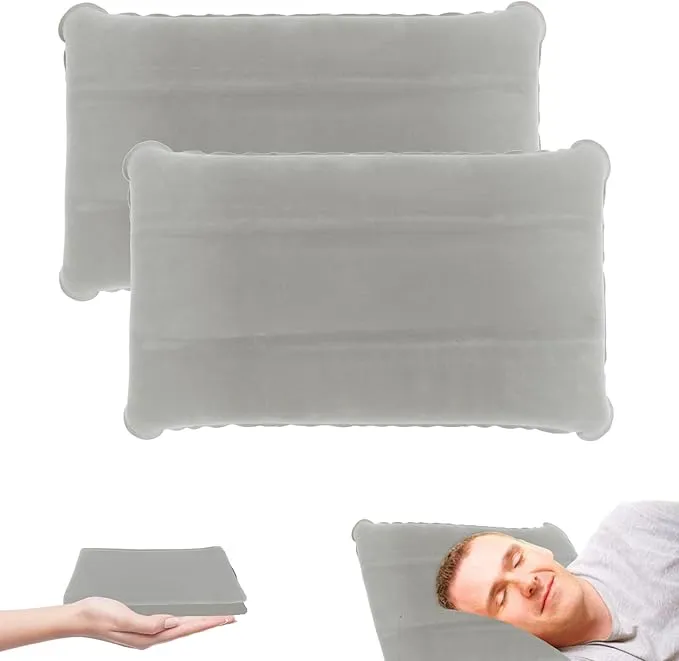 2 Pack Ultralight Inflatable Camping Pillows for Sleeping & Travel, Camp Pillow Backpacking for Sleeping, Inflatable Beach Ergonomic Pillows for Camping Hiking Home Sleeping (Gray X2)