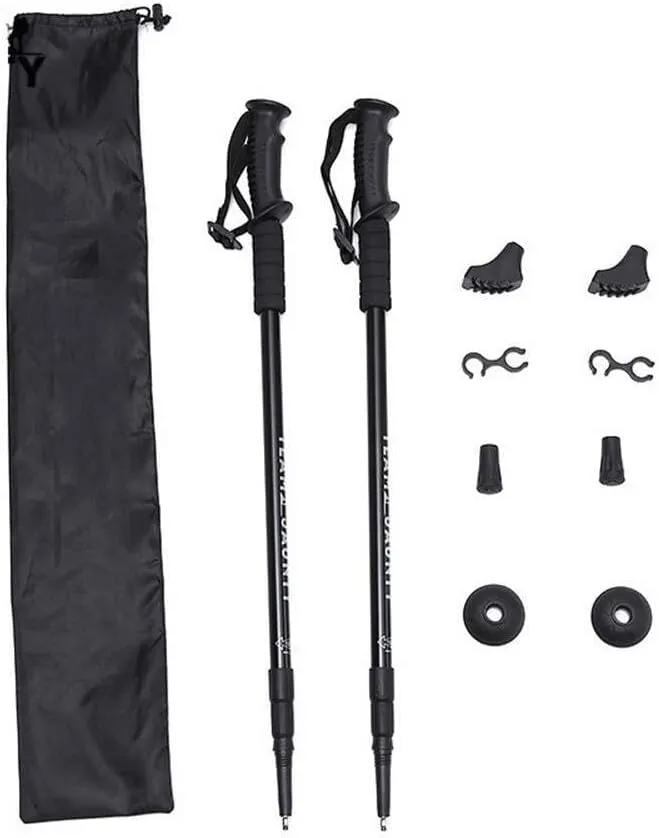 2 Pack with Antishock and Quick Lock System, Telescopic, Collapsible, Ultralight Aluminum for Hiking, Camping, Backpacking, Walking/Black