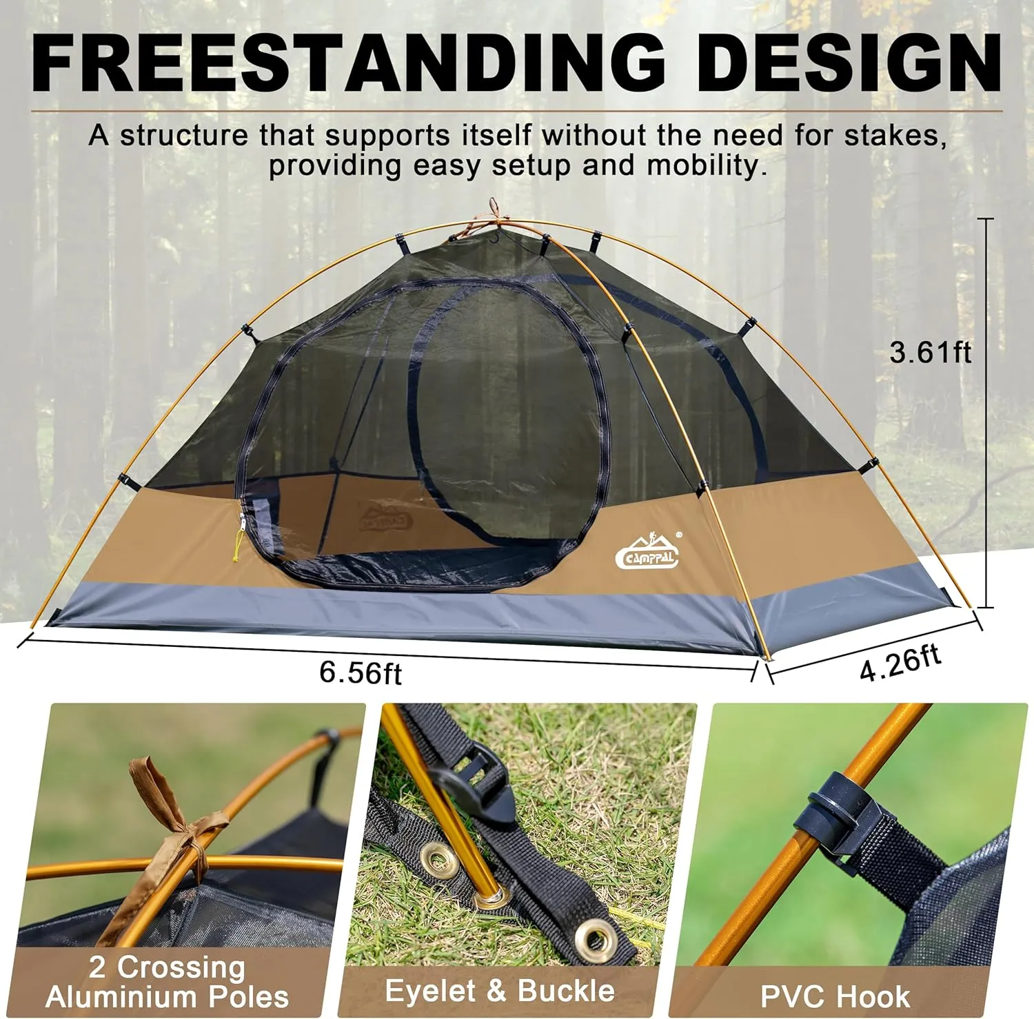 2 Person Backpacking Tent, Waterproof Windproof Two Person Tent, Lightweight Easy Setup 2 Man Tent for Camping Hiking Cycling