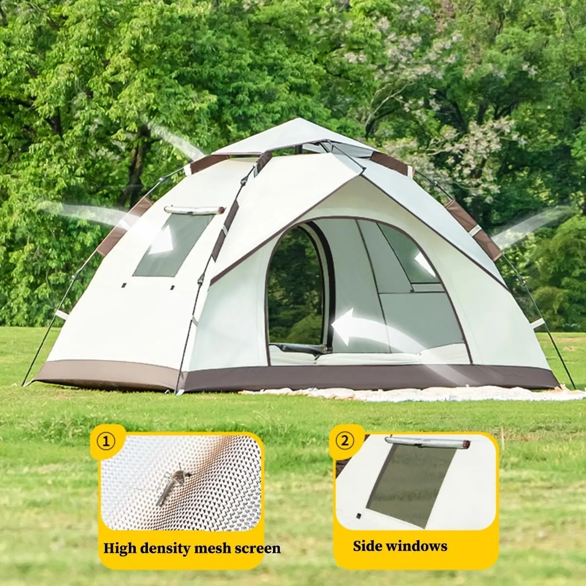 2 Person/3 Person Camping Tent Instant Setup Tent, Beach Tent Pop Up Shade With Mesh Window For Family Camping, Backpacking Tents, Easy Set Up Tent For Hiking, Traveling ( Color : /Khaki 2 person )