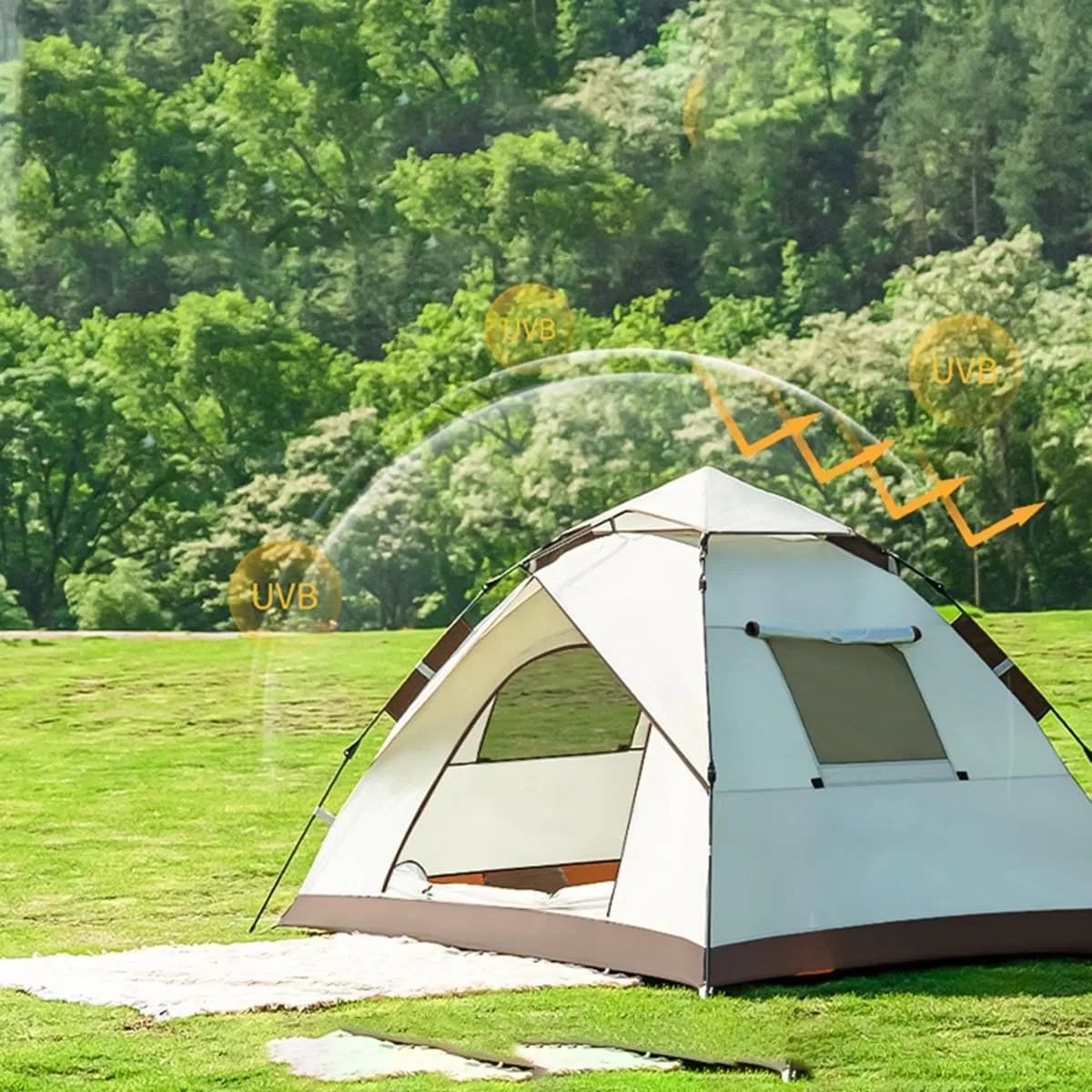 2 Person/3 Person Camping Tent Instant Setup Tent, Beach Tent Pop Up Shade With Mesh Window For Family Camping, Backpacking Tents, Easy Set Up Tent For Hiking, Traveling ( Color : /Khaki 2 person )