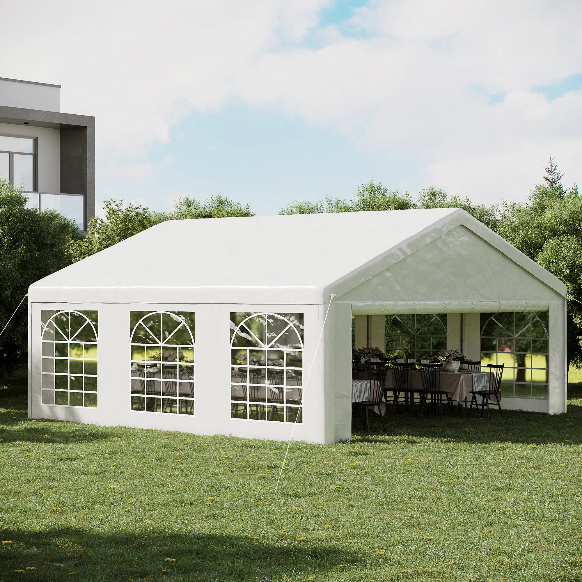 20' x 20' Heavy Duty Party Tent, Carport Garage Canopy, Patio Gazebo Canopy with Removable Sidewall, White