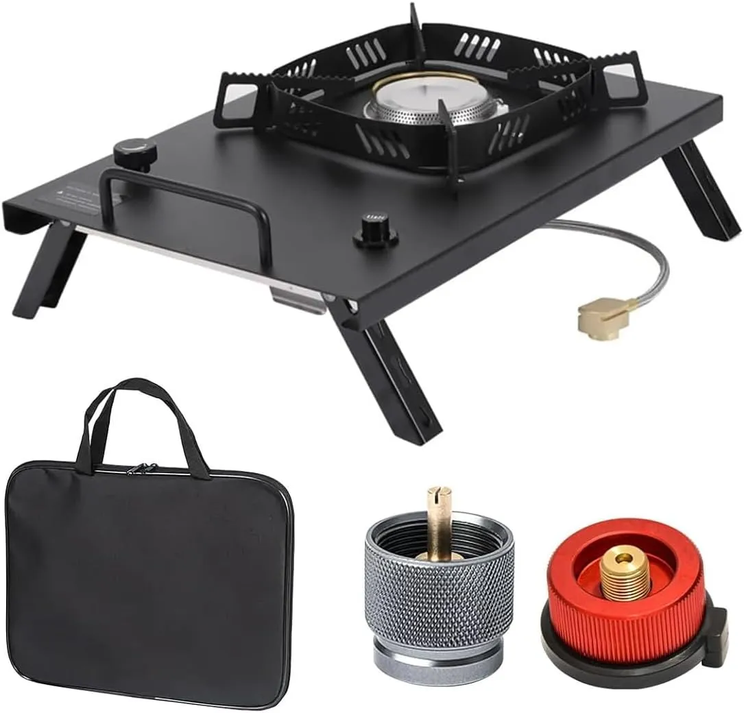 2025 Version Black IGT Camping Stove, Desktop & Embed Folding Gas Stove, Portable Gas Stove with Carrying Handle