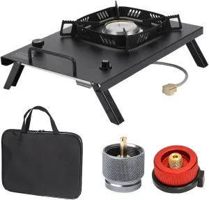 2025 Version Black IGT Camping Stove, Desktop & Embed Folding Gas Stove, Portable Gas Stove with Carrying Handle