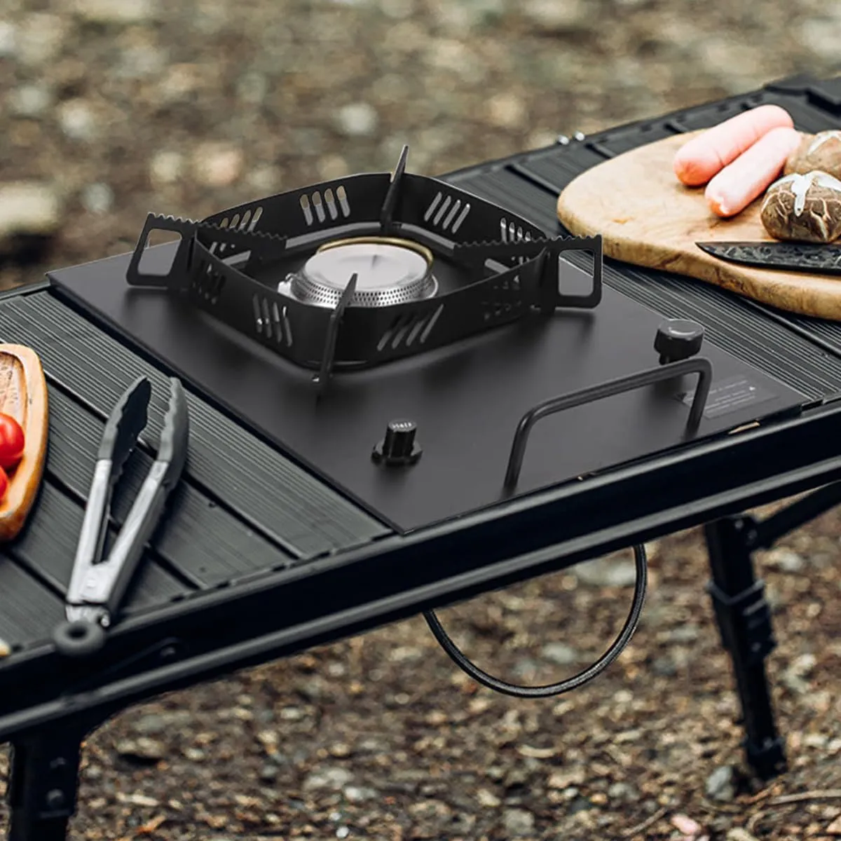 2025 Version Black IGT Camping Stove, Desktop & Embed Folding Gas Stove, Portable Gas Stove with Carrying Handle