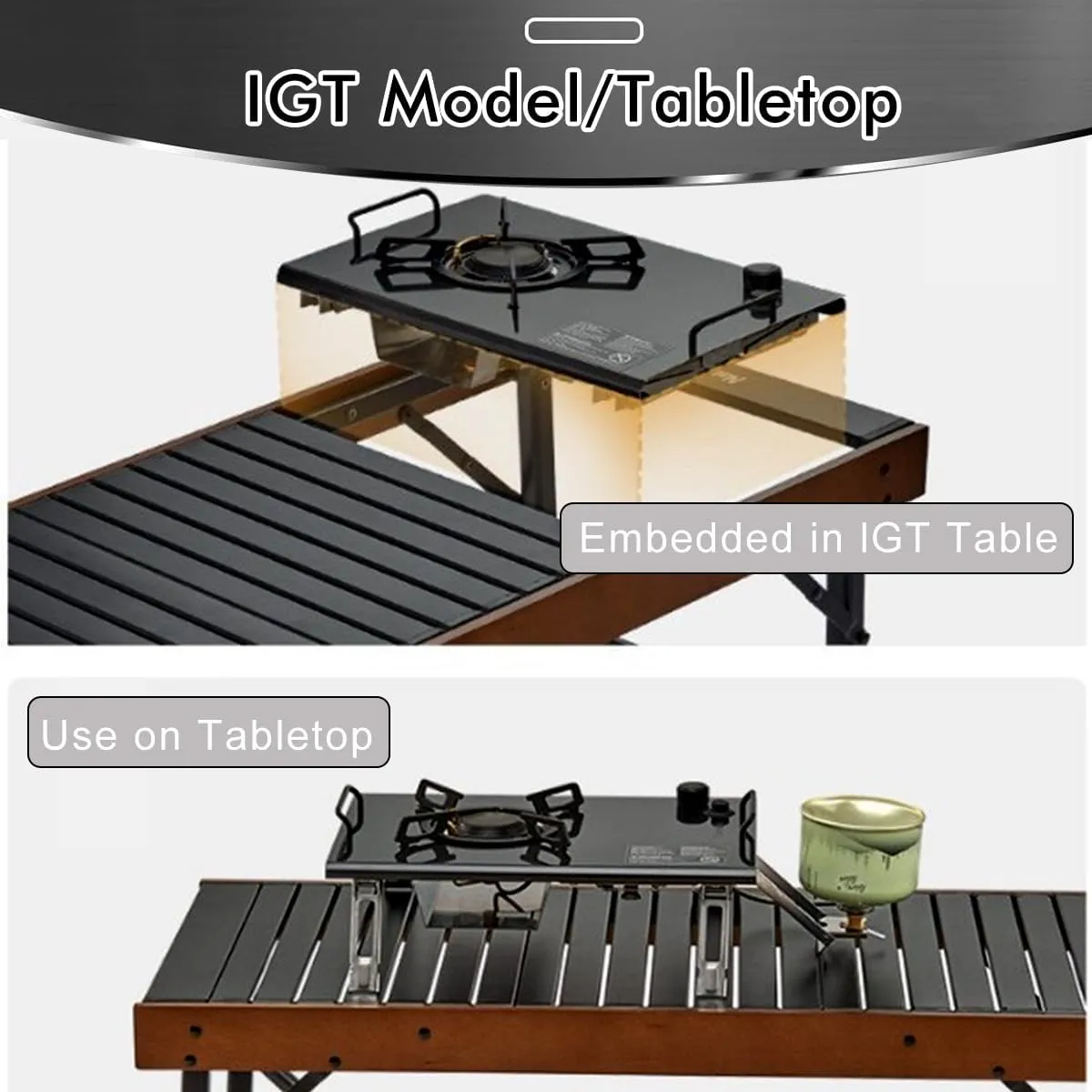2025 Version Black IGT Camping Stove, Desktop & Embed Folding Gas Stove, Portable Gas Stove with Carrying Handle