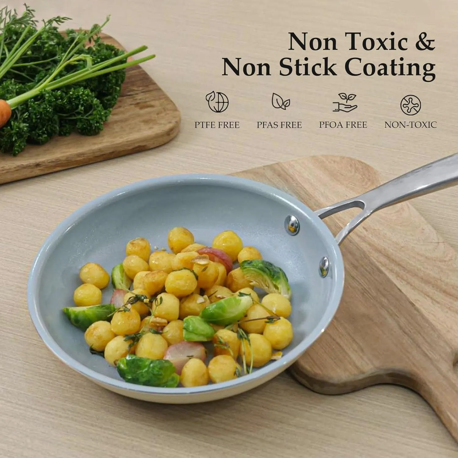 20CM Ceramic Frying Pan with Stainless Steel Handle - Perfect Non Stick Frying Pans for Steak & Non Stick Cooking-Ceramic Pans Frying Pan Trendy Kitchen Essential for Young Chefs(Cream White)