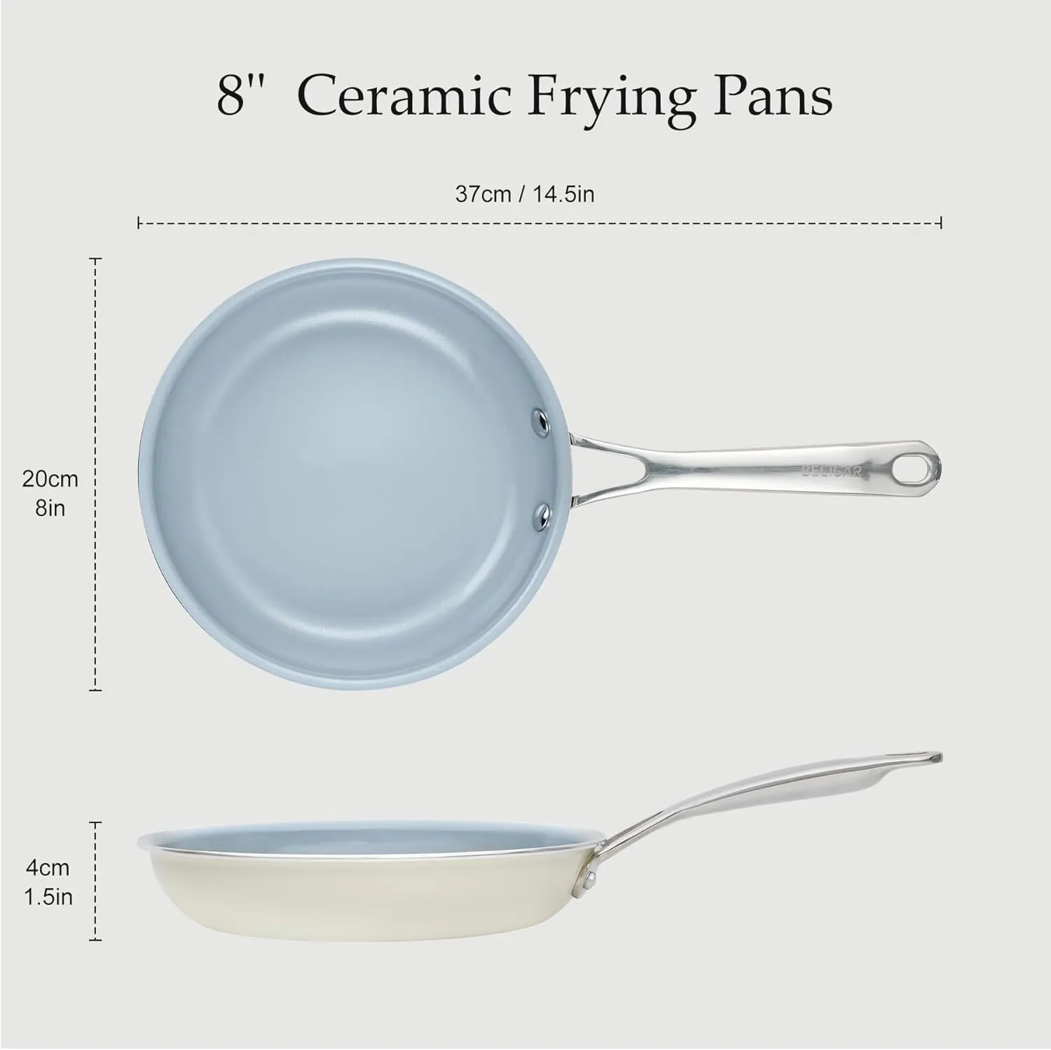 20CM Ceramic Frying Pan with Stainless Steel Handle - Perfect Non Stick Frying Pans for Steak & Non Stick Cooking-Ceramic Pans Frying Pan Trendy Kitchen Essential for Young Chefs(Cream White)