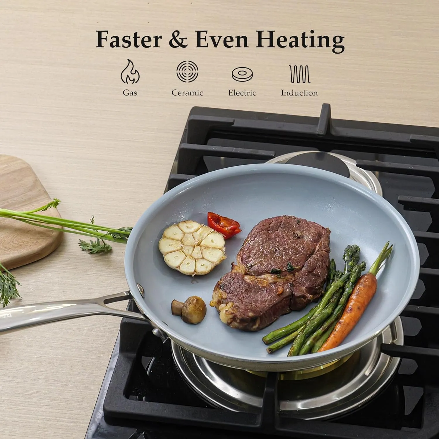 20CM Ceramic Frying Pan with Stainless Steel Handle - Perfect Non Stick Frying Pans for Steak & Non Stick Cooking-Ceramic Pans Frying Pan Trendy Kitchen Essential for Young Chefs(Cream White)