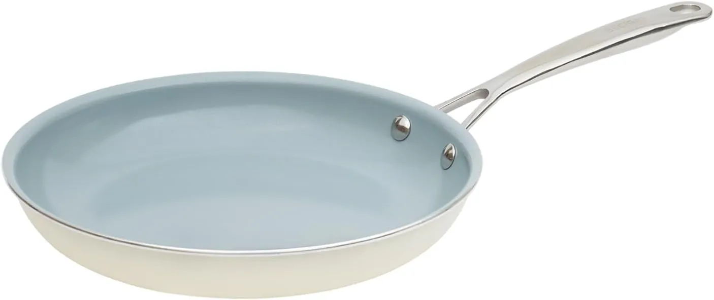 20CM Ceramic Frying Pan with Stainless Steel Handle - Perfect Non Stick Frying Pans for Steak & Non Stick Cooking-Ceramic Pans Frying Pan Trendy Kitchen Essential for Young Chefs(Cream White)