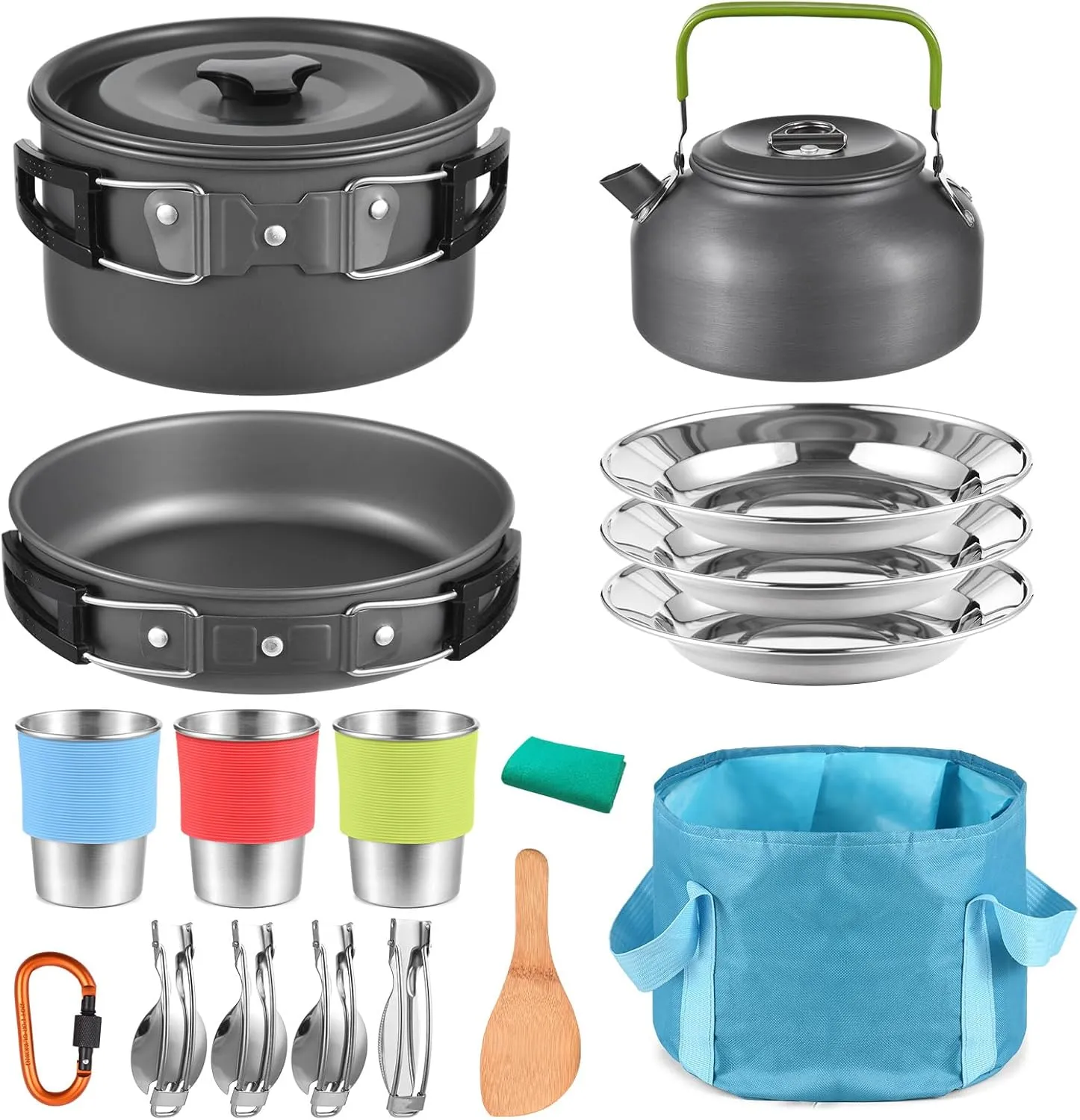 20pcs Outdoor Camping Cookware Set Camping Pot Set Portable Aluminum Cookware Kit with Non Stick Lightweight Compact for Hiking Backpacking Picnics