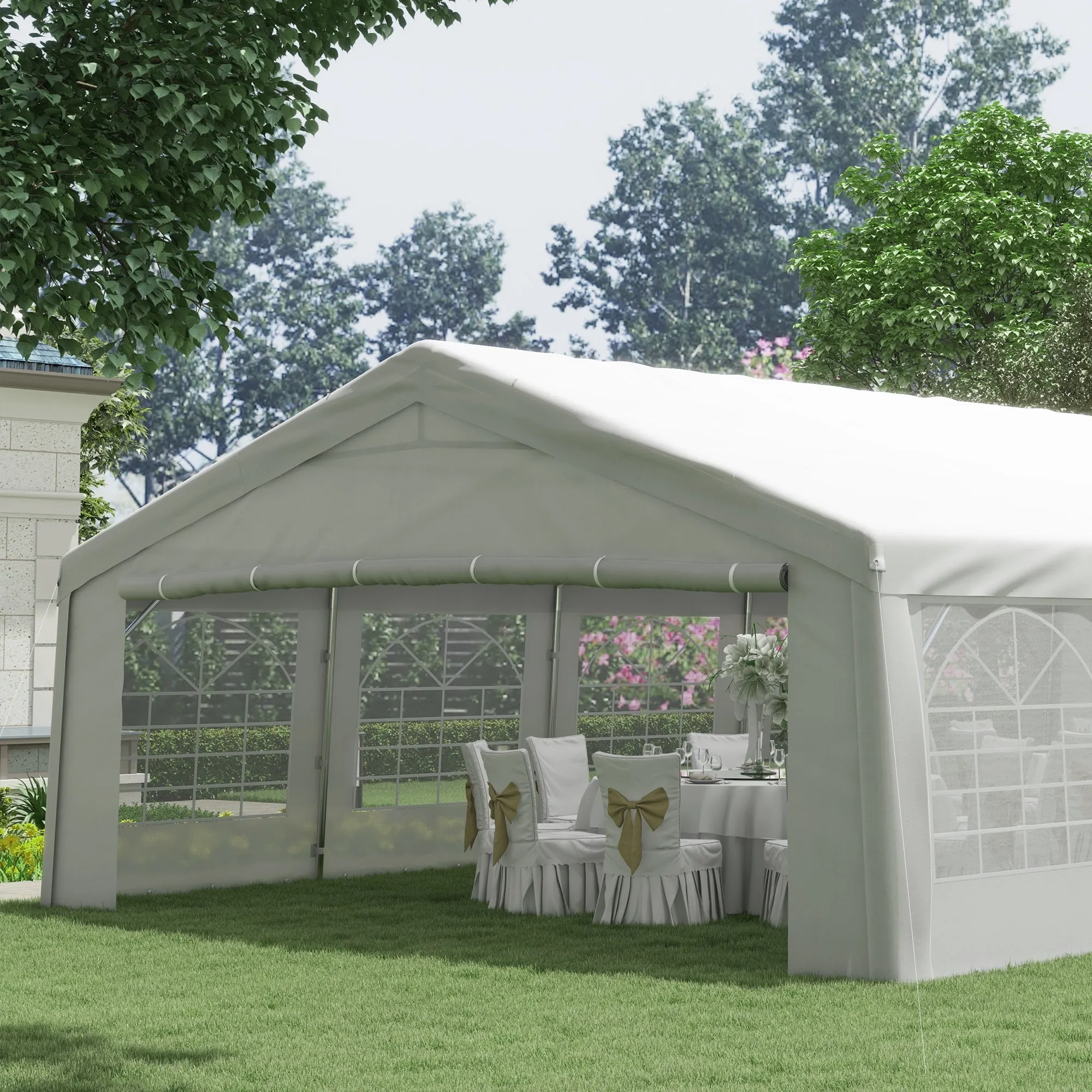 20'x33' Large Party Tent & Carport with Removable Sidewalls and Windows, Portable Garage Canopy Tent, Sun Shade Shelter, for Parties, Wedding, Outdoor Events, White