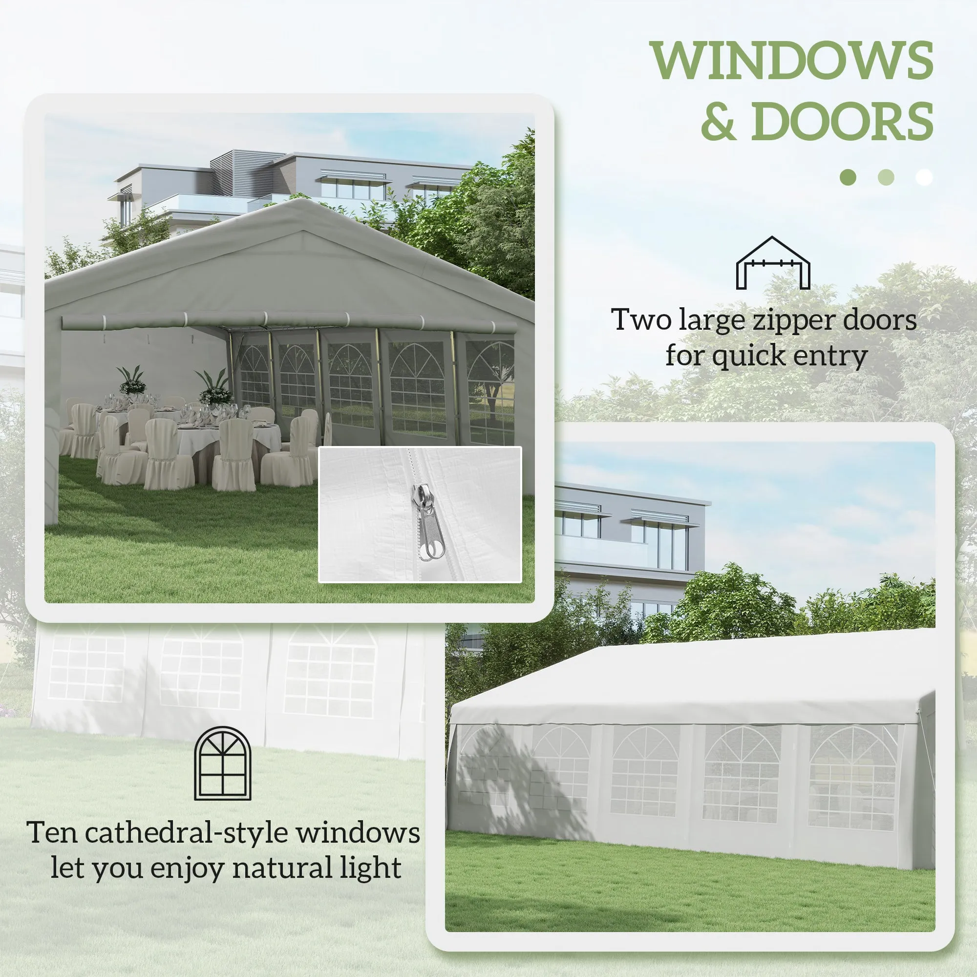 20'x33' Large Party Tent & Carport with Removable Sidewalls and Windows, Portable Garage Canopy Tent, Sun Shade Shelter, for Parties, Wedding, Outdoor Events, White