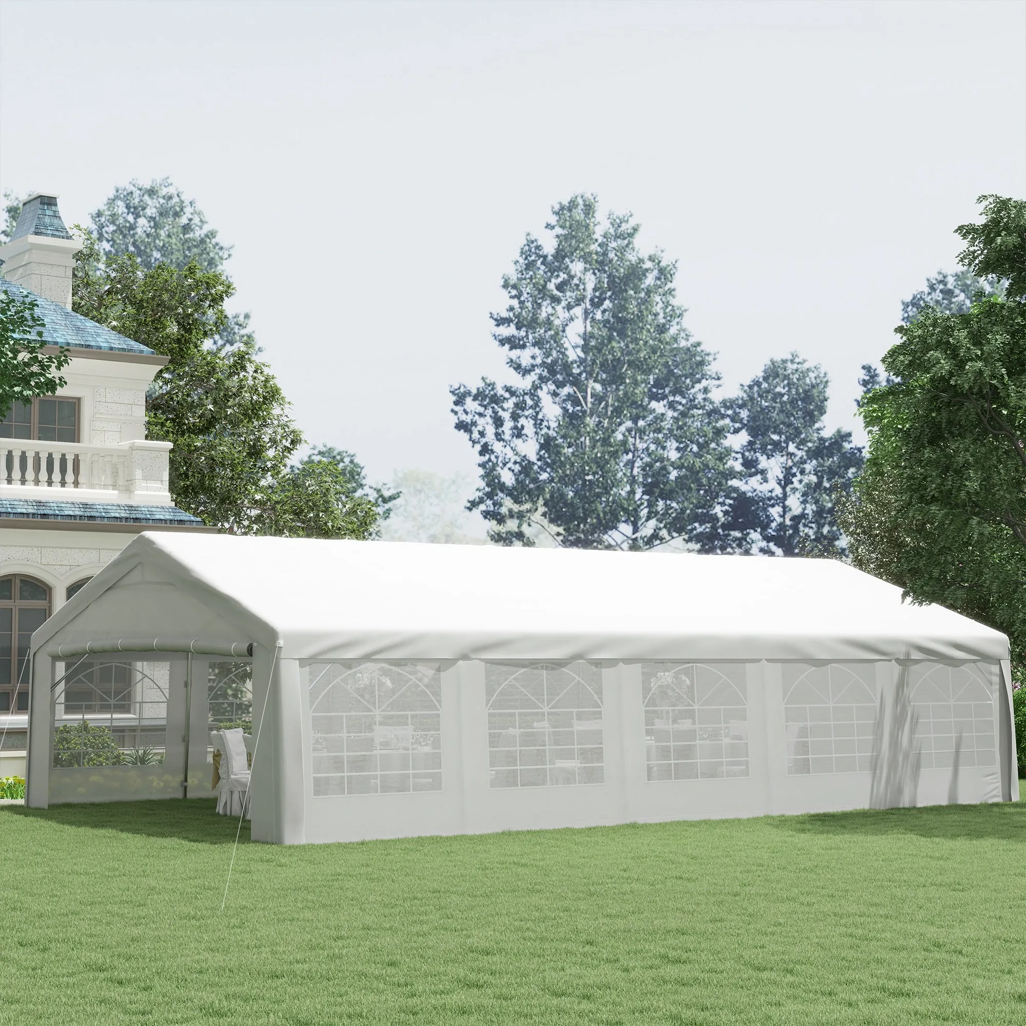 20'x33' Large Party Tent & Carport with Removable Sidewalls and Windows, Portable Garage Canopy Tent, Sun Shade Shelter, for Parties, Wedding, Outdoor Events, White