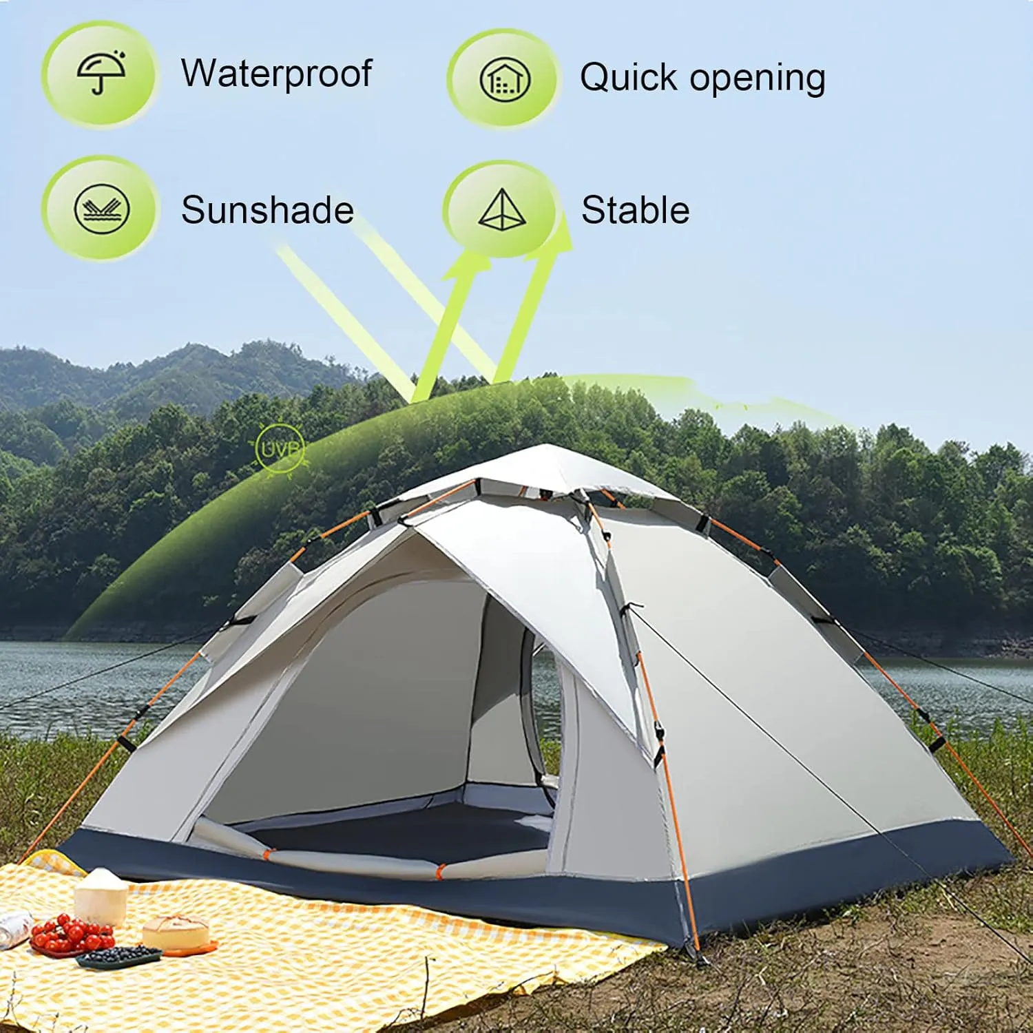 2/3/4 Person Dome Tents for Camping,Easy Setup,Automatic Pop Up Tent with Carry Bag,Waterproof Windproof Family Tents Portable,Backpacking Hiking Beach Outdoor with 2 Doors
