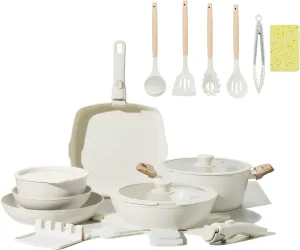23pcs Ceramic Pots and Pans Set, Nonstick Detachable Handle Cookware, Induction Kitchen Cooking Set with Removable Handle,include Frying Pans & Saucepans Oven Safe, Induction, Stackable Set