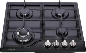 24 Inch Gas Cooktop, Stainless Steel Built-in 4 Burners Stovetop Dual Fuel Gas Stove NG/LPG Convertible Gas Cooktop (Black)