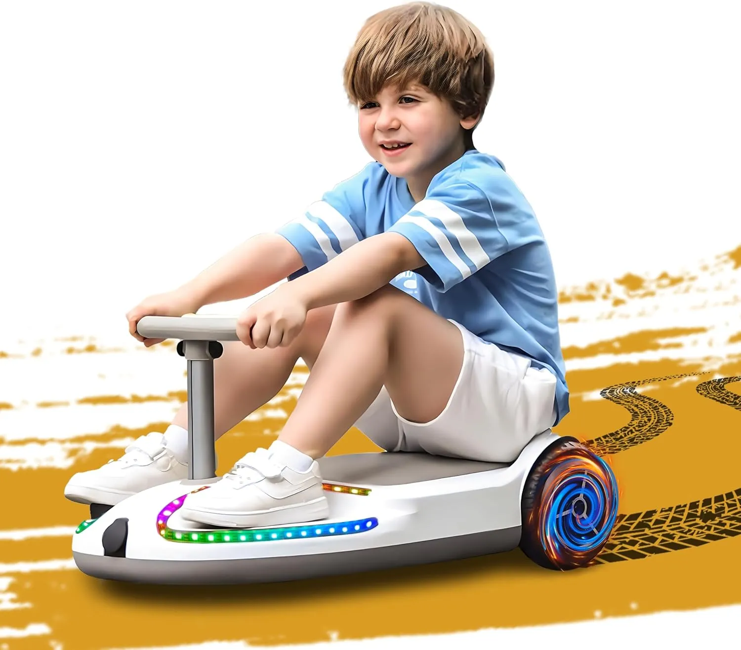 24V Kids Go Kart with Cool Lights Electric Pedal Kart Indoor Outdoor Race-Wiggle Car, Equipped with 180W Strong Motor, Speed ​​Adjustable Portable Mini Go Kart