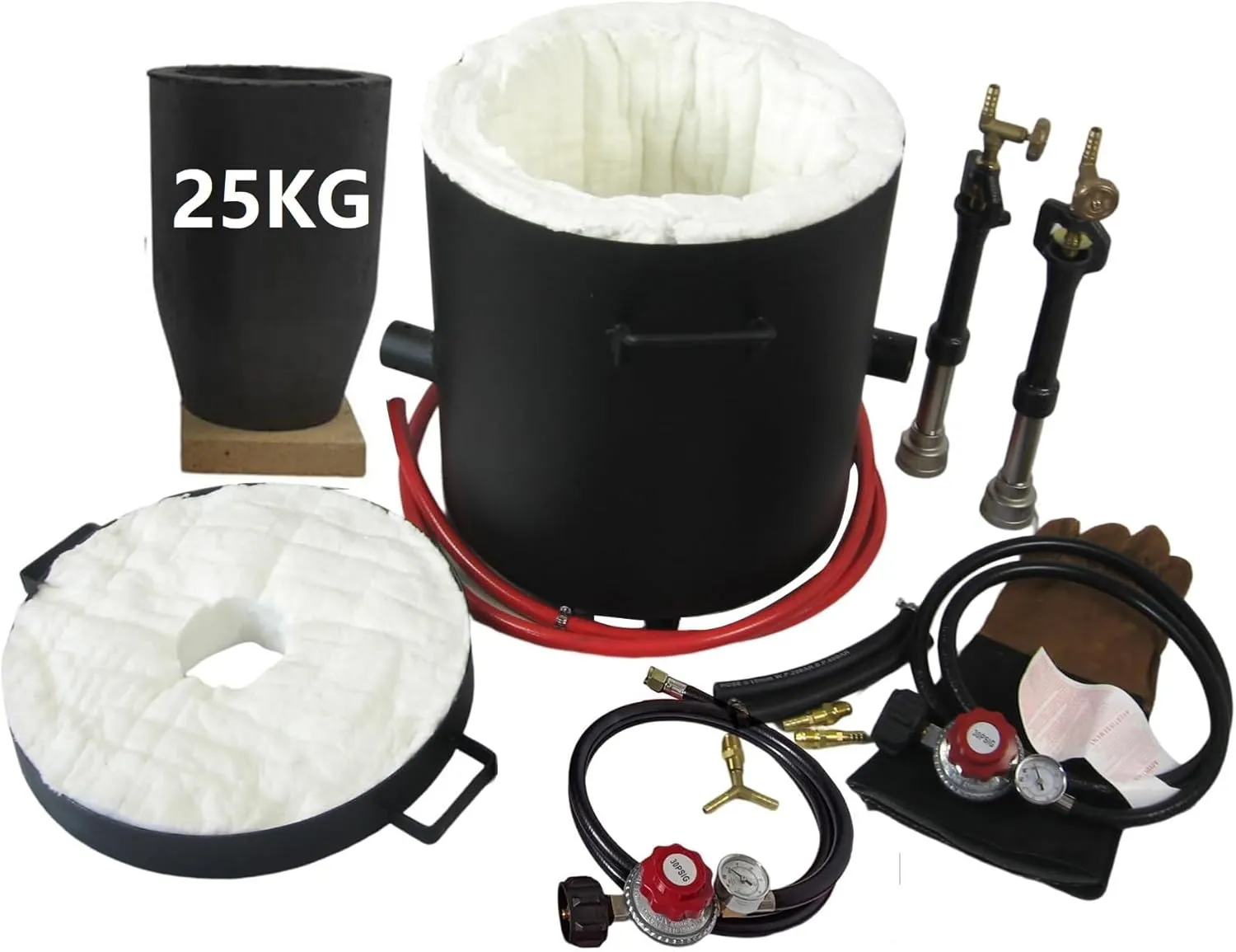 25KG(55LBs) Large Propane Smelting Furnace Kit with 25KG Crucible, Double Forge Burners and Dual Regulators, Foundry Furnace Home Casting Tools for Melting Metal Recycle Gold Copper Aluminum