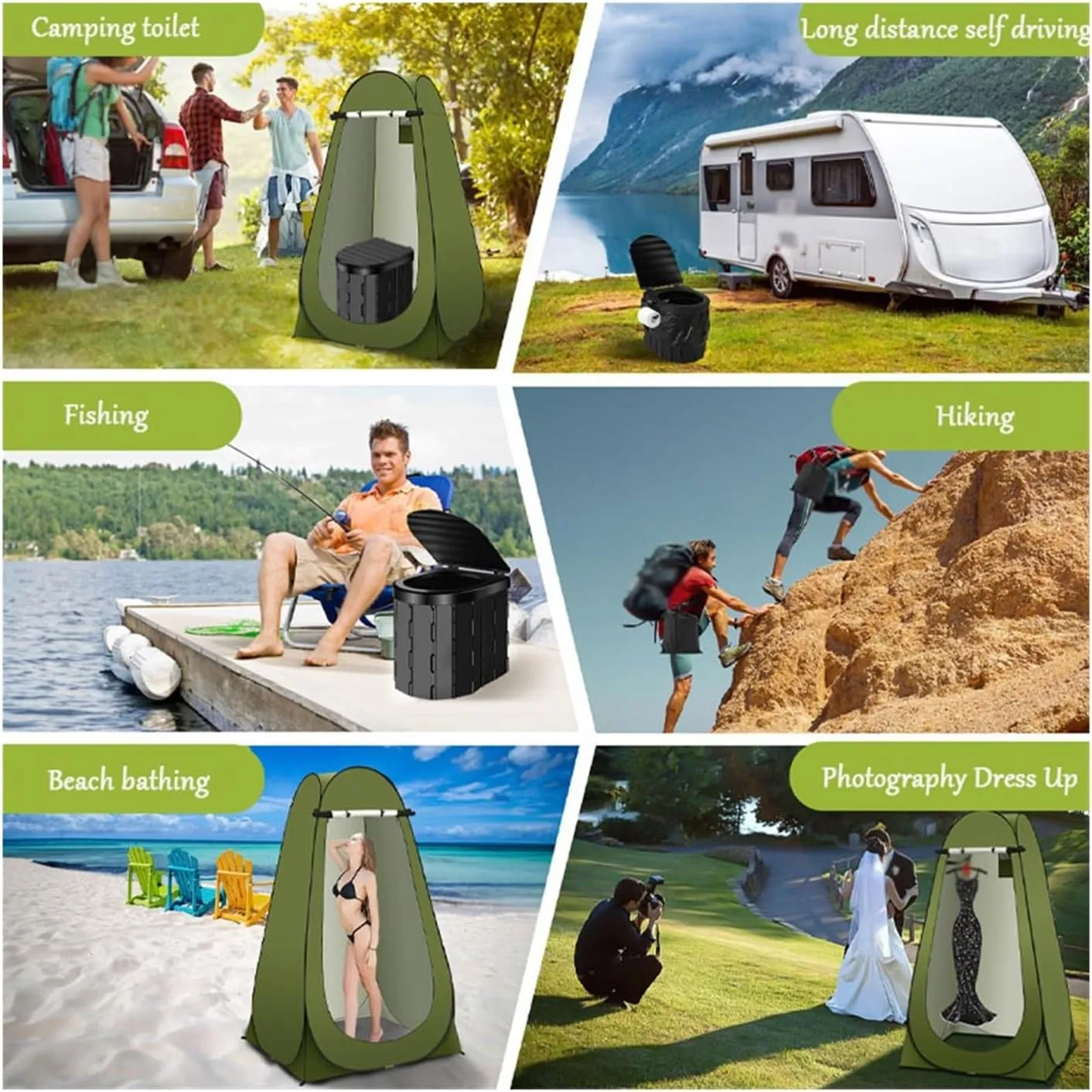 2in1 Foldable Travel Toilet with Weatherproof Tent, Compact Mobile Bathroom Solution for Camping and Road Travel(Black,B)