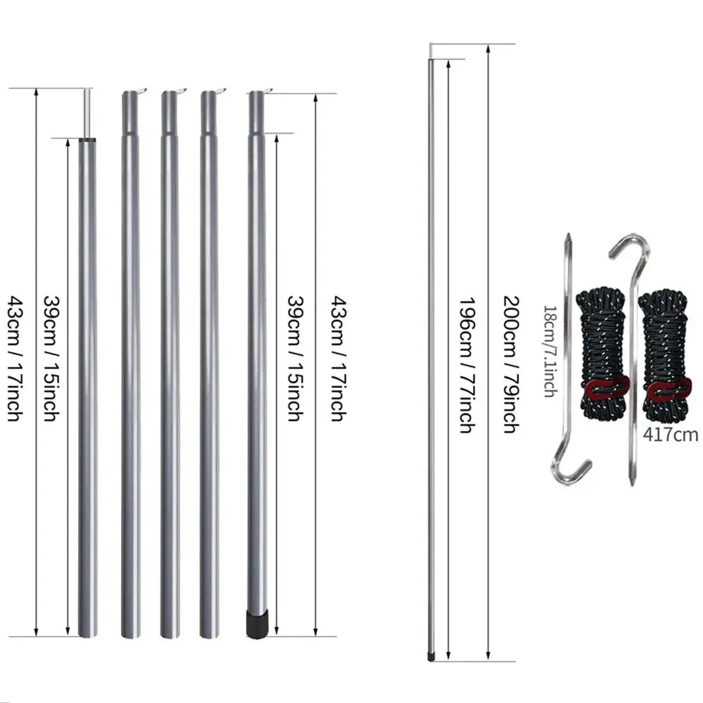 2m Telescopic Tent Poles Set of 2 Lightweight Adjustable Trekking Camping Collapsible Poles for Walking Canopy Hiking