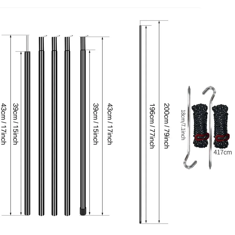 2m Telescopic Tent Poles Set of 2 Lightweight Adjustable Trekking Camping Collapsible Poles for Walking Canopy Hiking