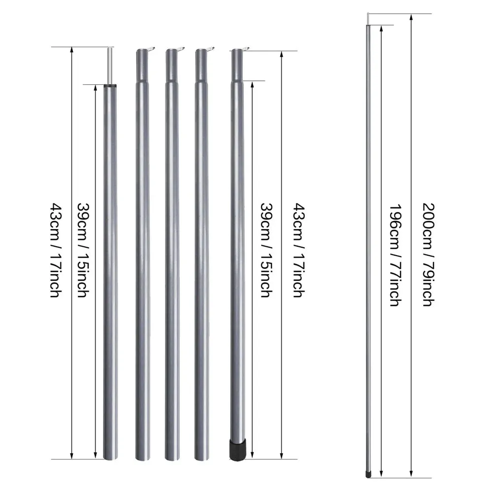2m Telescopic Tent Poles Set of 2 Lightweight Adjustable Trekking Camping Collapsible Poles for Walking Canopy Hiking