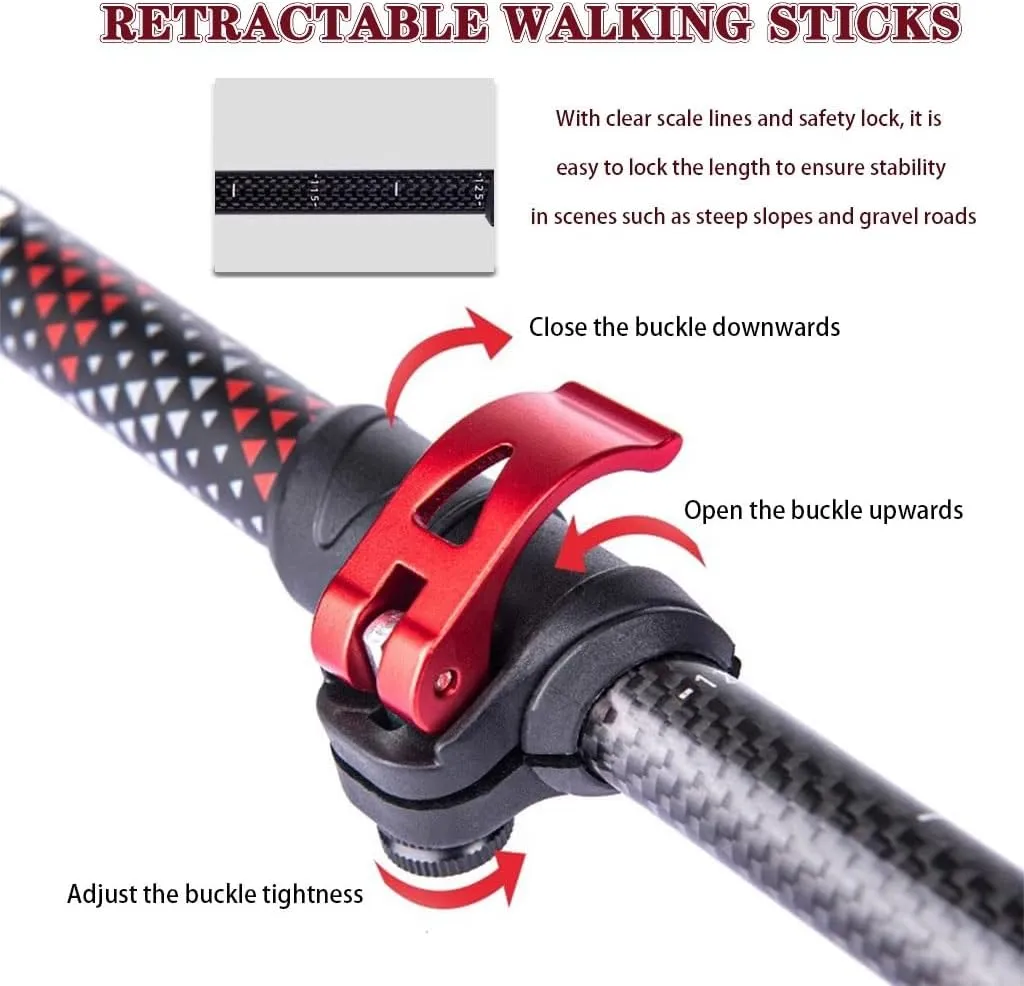2pcs Carbon Fiber Outdoor Trekking Poles, Professional Retractable Portable Hiking Gear, with Quick Locking System, for Seniors