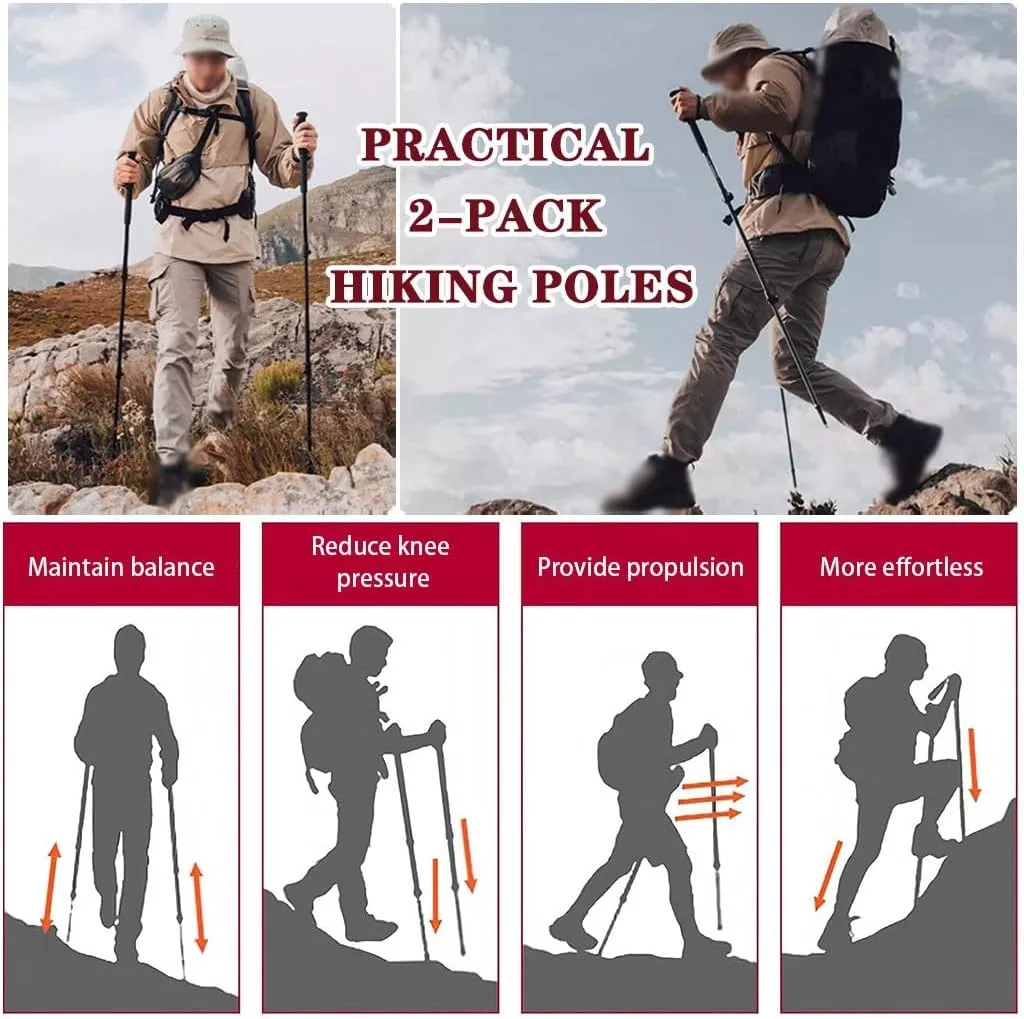 2pcs Carbon Fiber Outdoor Trekking Poles, Professional Retractable Portable Hiking Gear, with Quick Locking System, for Seniors