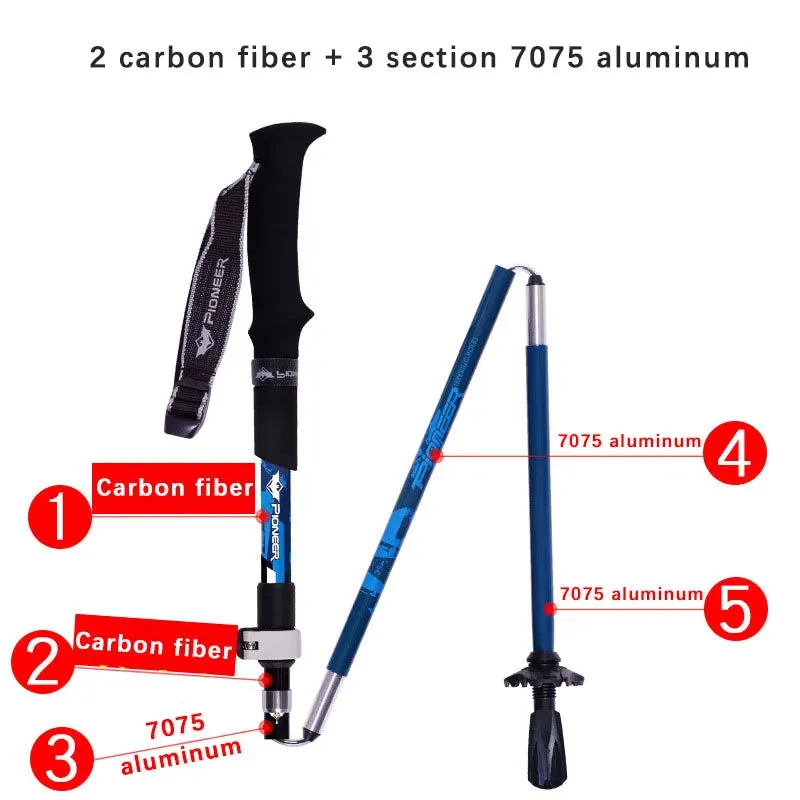 2pcs Foldable 5-Section Carbon Fiber Trekking Poles for Hiking
