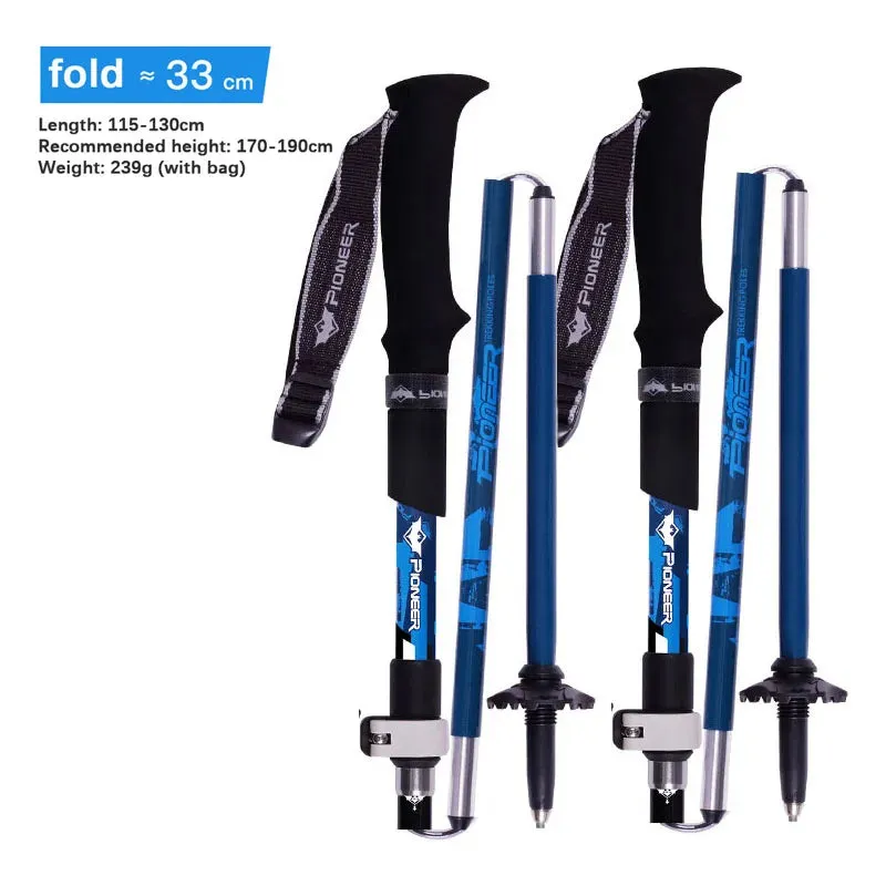 2pcs Foldable 5-Section Carbon Fiber Trekking Poles for Hiking
